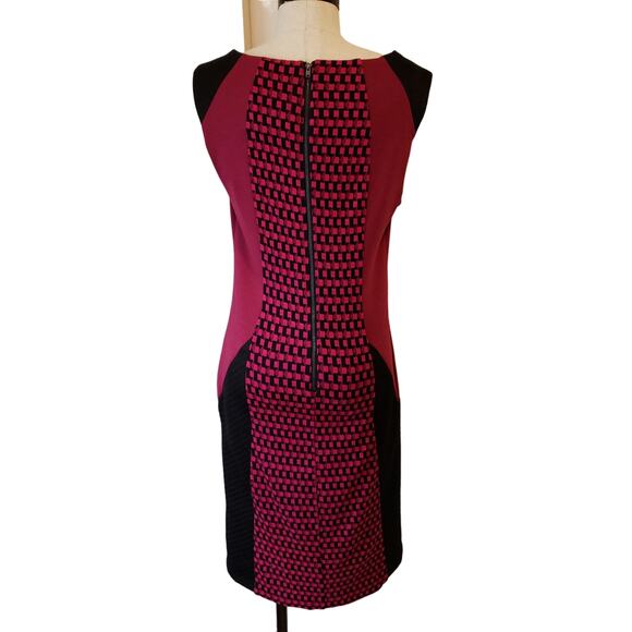 Eci New York Dress Womens 10 Midi Burgundy Black Sleeveless Colorblock Workwear - Picture 2 of 12